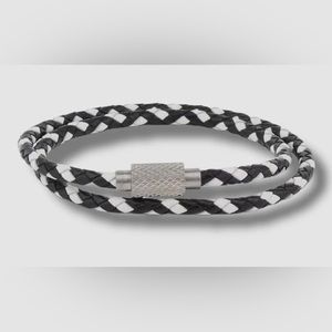 Bespoke New York Men's Black White Skinny Double Wrap Leather Bracelet OS